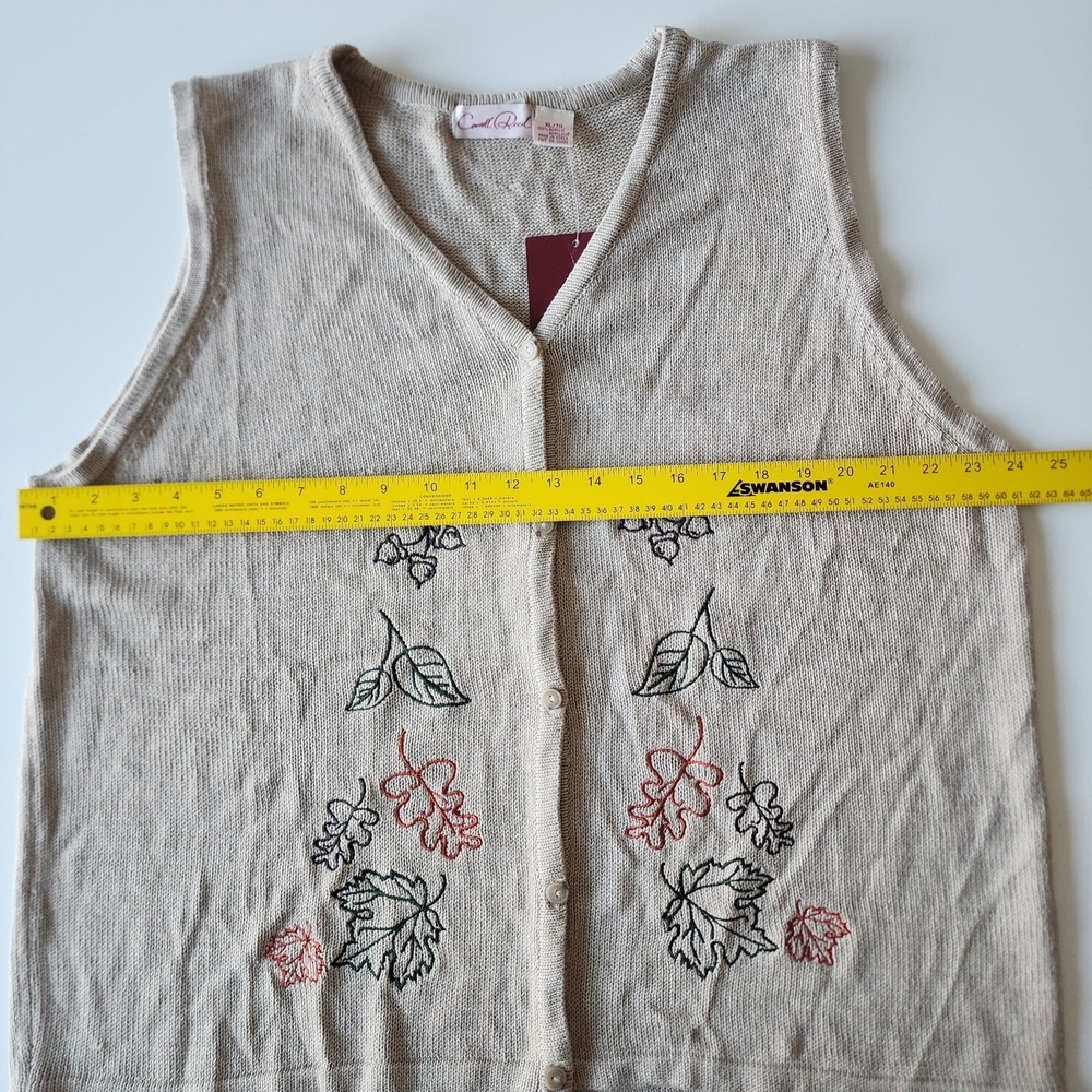 NEW Sweater Vest Womens XL Beige Embroidered Leaf Autumn Cottagecore Fall Indie - Picture 11 of 15